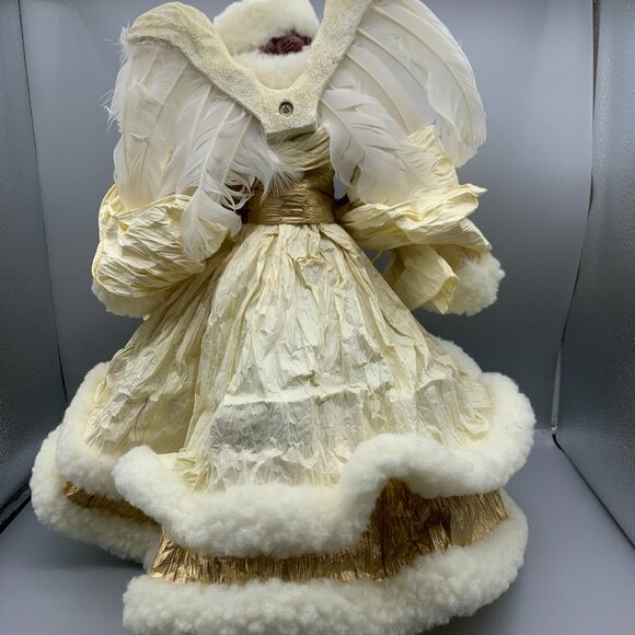 16" Angel Tree Topper Porcelain Face & Hands Cream & Gold Dress - Picture 7 of 12